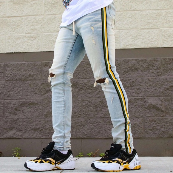 Thrt blue,black/yellow stripes Washed Skinny jean - Picture 3 of 4